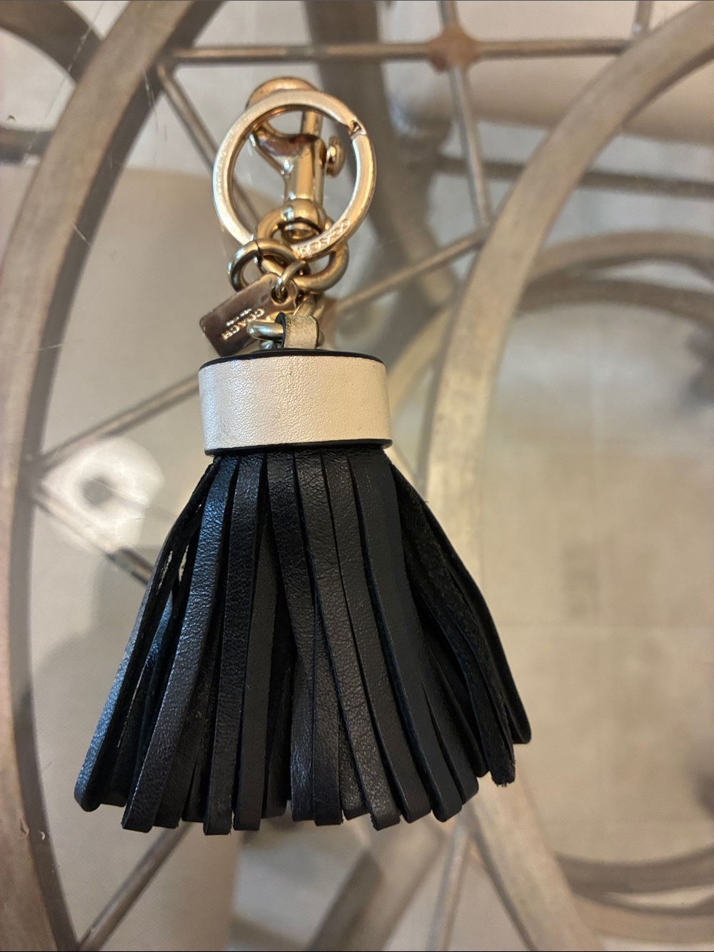Coach Black Leather Tassel for Bag or Keyring with Cream Collar  &Gold Hardware
